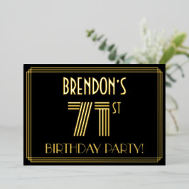 71e Verjaardagsfeest — Art Deco Stijl “71” + Naam Folie Uitnodiging
