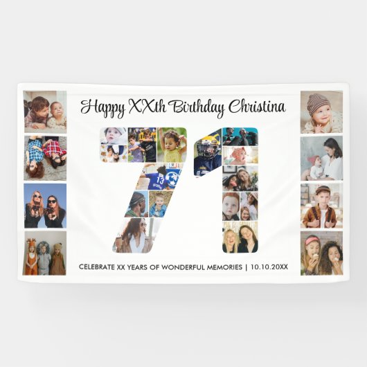 71e verjaardagsfeest Nummer 71 Fotocollage Spandoek (Horizontaal)