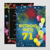 71e verjaardagsfeest Uitnodiging met ballonnen (Voorkant / Achterkant)