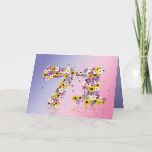 71e verjaardagskaart met bloemen letters kaart