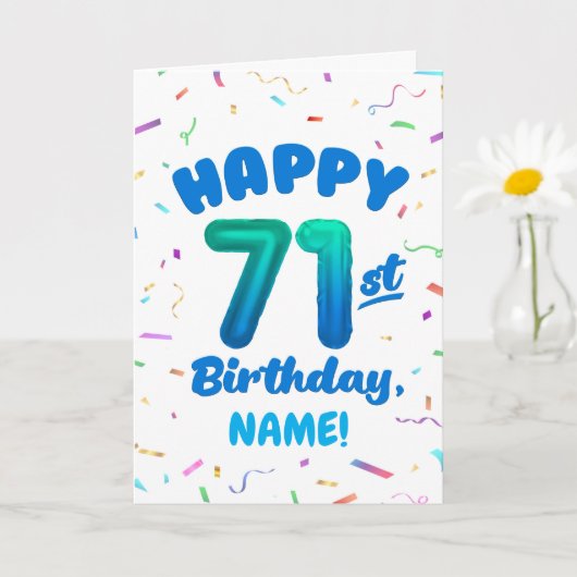 71st Birthday, Balloon Number, Customizable Name Kaart (Kleine Plant)