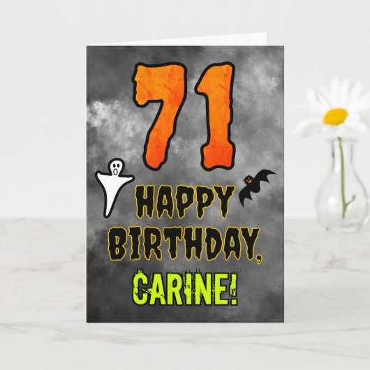 71st Birthday: Eerie Halloween Theme + Custom Name Kaart (Kleine Plant)