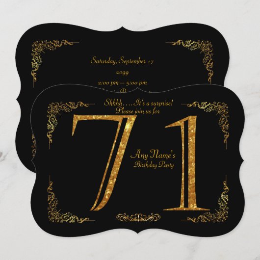 71st, Birthday party 71st, geweldige Gatsby, zwart Kaart (Voorkant / Achterkant)