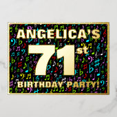 71st Birthday Party — Fun, Colorful Music Symbols Folie Uitnodiging (Voorkant)