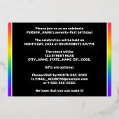 71st Birthday Party: Fun, Colorful Rainbow Pattern Folie Uitnodiging (Achterkant)