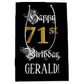 71st verjaardag ~ Fancy script; Faux Gold look; na Medium Cadeauzakje (Voorkant)