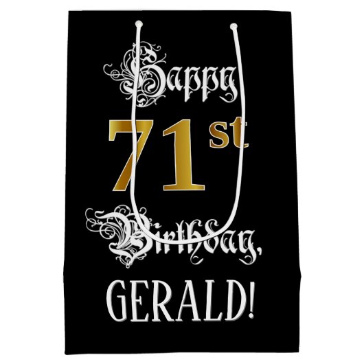 71st verjaardag ~ Fancy script; Faux Gold look; na Medium Cadeauzakje (Achterkant)