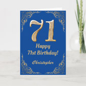 71ste Birthday Blue en Gold Glitter Lijst Kaart (Voorkant)