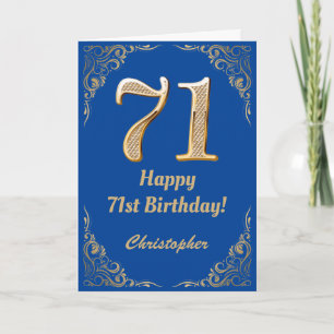 71ste Birthday Blue en Gold Glitter Lijst Kaart
