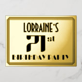 71ste verjaardag: Art Deco Kijk "71" en naam Folie Uitnodiging (Voorkant)