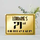 71ste verjaardag: Art Deco Kijk "71" en naam Folie Uitnodiging (Staand Voorkant)