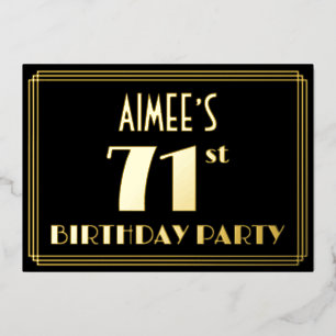 71ste verjaardag: Art Deco Kijk "71", met naam Folie Uitnodiging