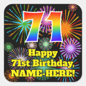 71ste verjaardag: Fun Fireworks Kijk, regenboog #  Vierkante Sticker (Voorkant)