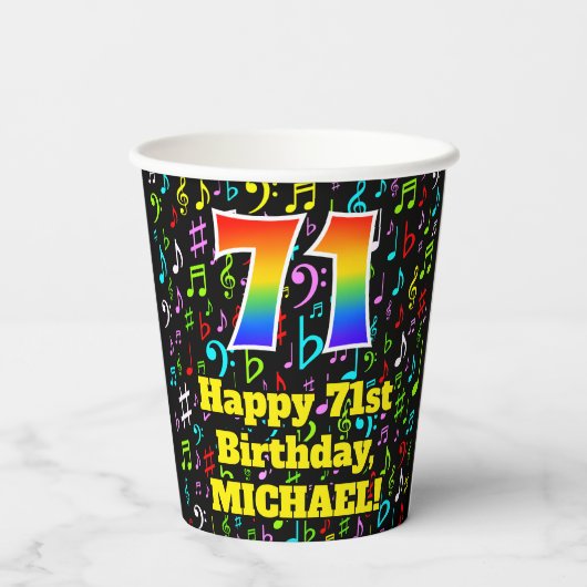 71ste verjaardag: Fun Muzieknoten Pattern, Rainbow Papieren Bekers (Achterkant)