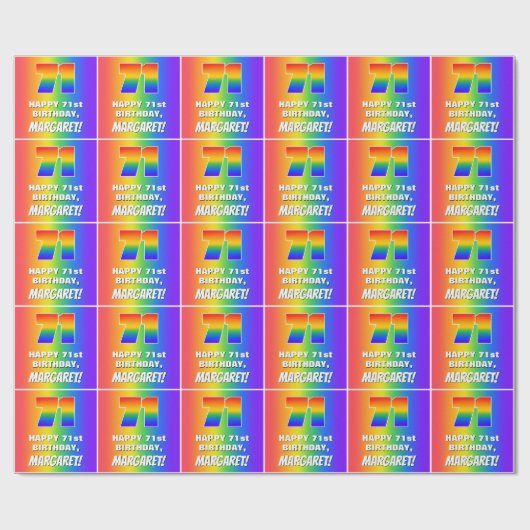 71ste verjaardag: kleurrijk, vun regenboogpatroon  cadeaupapier (Vlak)