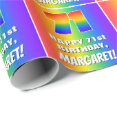 71ste verjaardag: kleurrijk, vun regenboogpatroon  cadeaupapier (Rol Hoek)