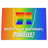 71ste verjaardag: kleurrijk, vun regenboogpatroon  groot cadeauzakje (Voorkant)