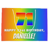71ste verjaardag: kleurrijk, vun regenboogpatroon  groot cadeauzakje (Achterkant)