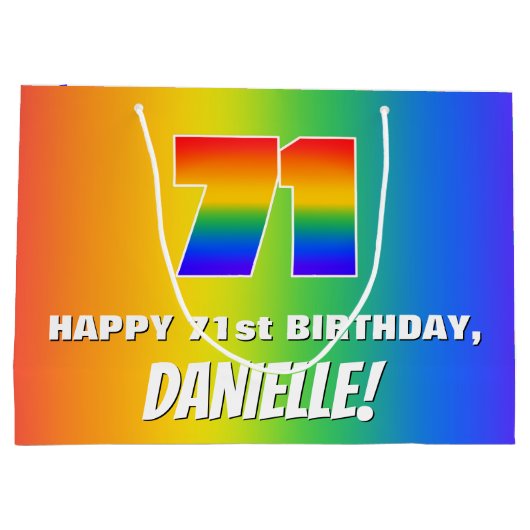 71ste verjaardag: kleurrijk, vun regenboogpatroon  groot cadeauzakje (Achterkant)