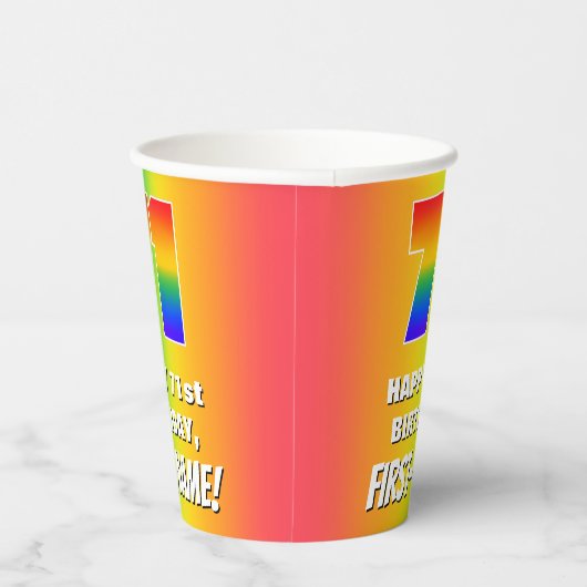 71ste verjaardag: kleurrijk, vun regenboogpatroon papieren bekers (Rechts)