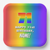 71ste verjaardag: kleurrijk, vun regenboogpatroon papieren bordje (Voorkant)