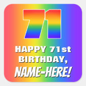 71ste verjaardag: kleurrijk, vun regenboogpatroon  vierkante sticker (Voorkant)