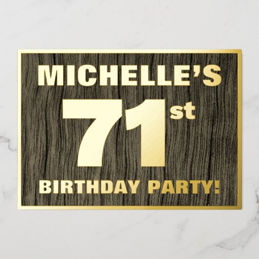 71ste verjaardag: Vet, Faux-houten graan Pattern Folie Uitnodiging (Voorkant)