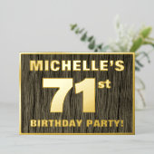 71ste verjaardag: Vet, Faux-houten graan Pattern Folie Uitnodiging (Staand Voorkant)