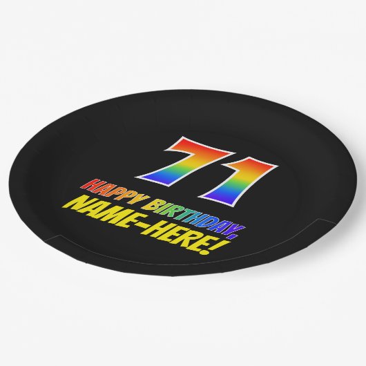 71ste verjaardag: Vet, Vun, Eenvoudig, Regenboog 7 Papieren Bordje (Gekanteld)