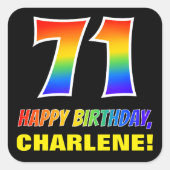 71ste verjaardag: Vet, Vun, Eenvoudig, Regenboog 7 Vierkante Sticker (Voorkant)