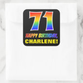 71ste verjaardag: Vet, Vun, Eenvoudig, Regenboog 7 Vierkante Sticker (Tas)
