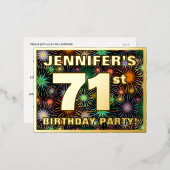 71ste verjaardag: Vette, kleurrijke Fireworks-look Folie Uitnodiging Briefkaart (Voorkant / Achterkant)