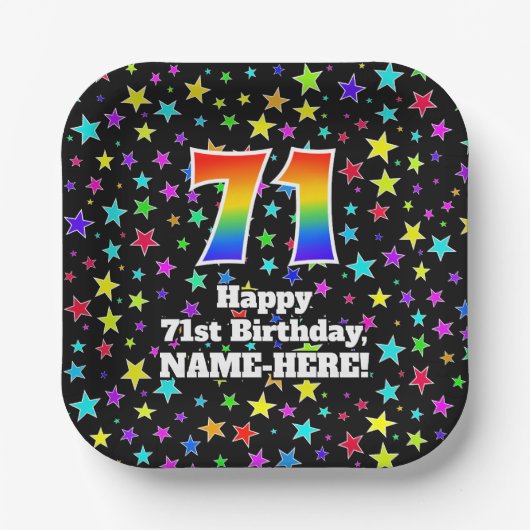 71ste verjaardag: vun stars pattern en regenboog " papieren bordje (Voorkant)
