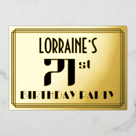 71ste verjaardagsfeest: Art Deco-look “71” en naam Folie Uitnodiging