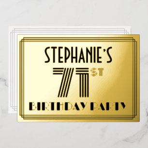 71ste verjaardagsfeest — Art Deco-stijl “71” & naa Folie Uitnodiging