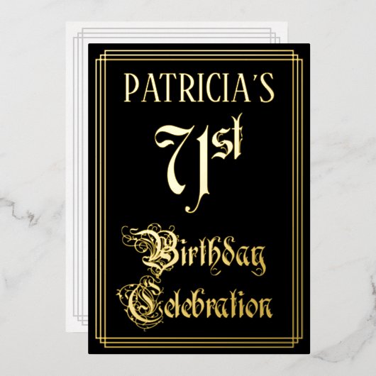 71ste verjaardagsfeest — Fantasievol script & aang Folie Uitnodiging (Voorkant / Achterkant)