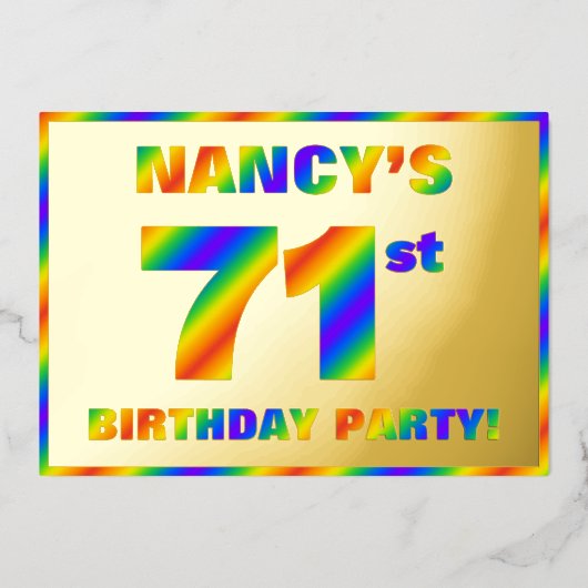 71ste verjaardagsfeest — Leuke, regenboog spectrum Folie Uitnodiging (Voorkant)