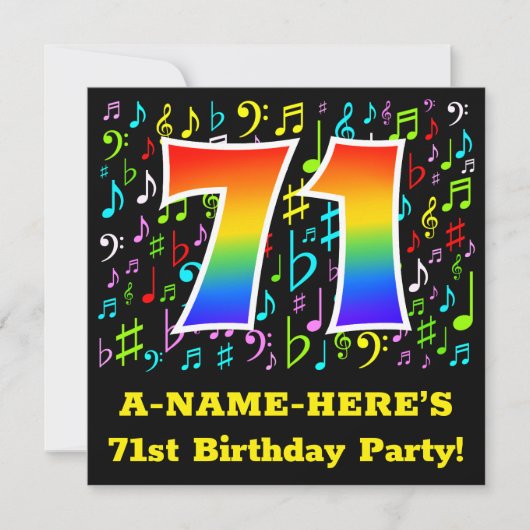 71ste verjaardagsfeestje: leuke muzieksymbolen, re kaart (Voorkant)