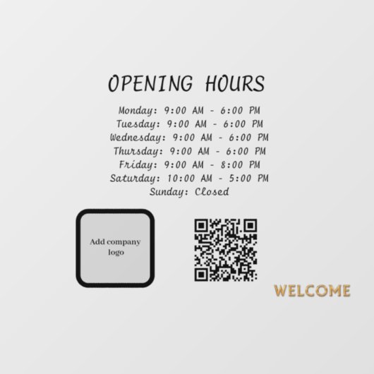 72" * 52" Openingstijden Vensterklemming Raamsticker (Vel)