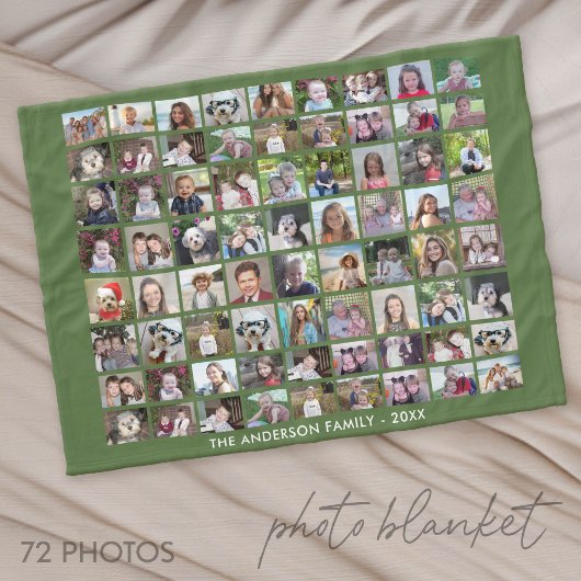 72 foto-collagerooster met tekst - groen fleece deken