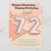 72-jarige meisjes Happy Birthday-kaart (Voorkant / Achterkant)