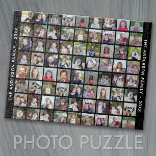 72 vierkante fotocollage raster met tekst - zwart legpuzzel