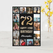 72e Happy Birthday Black en Gold Photo Collage Kaart (Gele Bloem)