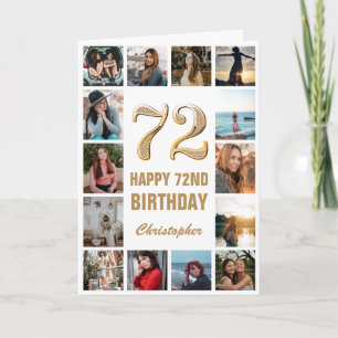 72e Happy Birthday Gold en White Photo Collage Kaart