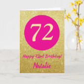 72e Happy Birthday Hot Pink en Gold Glitter Kaart (Gele Bloem)