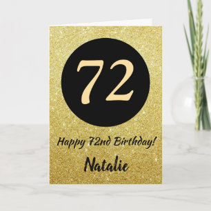 72e Happy Birthday Zwart en Goud Glitter Kaart