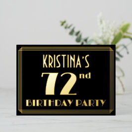 72e verjaardag: Art Deco Kijk "72", met naam Folie Uitnodiging