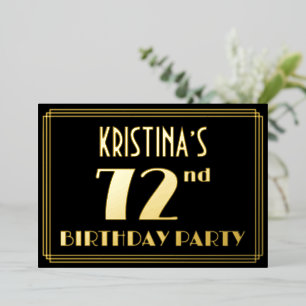 72e verjaardag: Art Deco Kijk "72", met naam Folie Uitnodiging