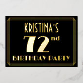 72e verjaardag: Art Deco Kijk "72", met naam Folie Uitnodiging (Voorkant)