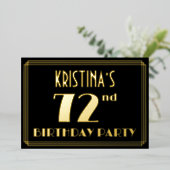 72e verjaardag: Art Deco Kijk "72", met naam Folie Uitnodiging (Staand Voorkant)